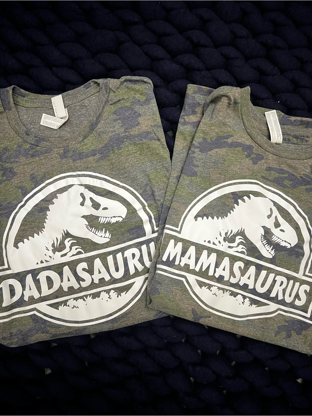 Matching Dadasaurus & Mamasaurus Camo Graphic Tees - Family Dinosaur Shirts
